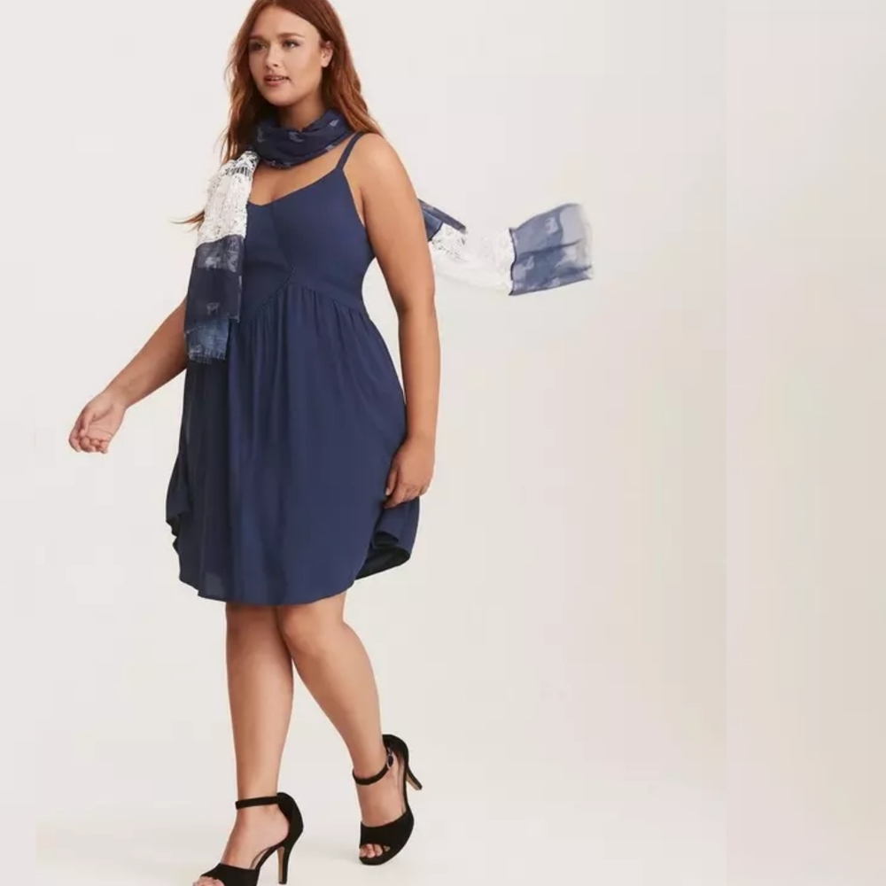 Torrid Navy Challis Crochet Trim Trapeze Sundress Sz: 3X